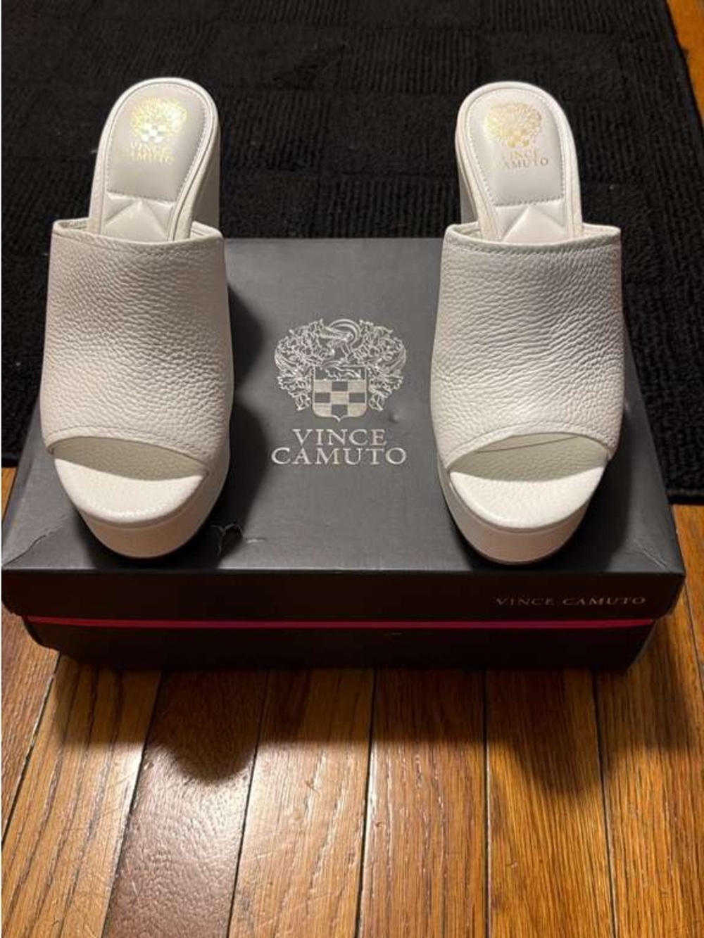 Vince Camuto White Pebbled Leather Open-Toe Slide Mules